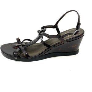 Stuart Weitzman Obladi Sandal Cognac Tortoise Women's Brown Leather Wedge Size 8